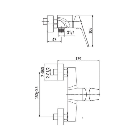 medidas Conjunto grifería ducha monomando MALLORCA 