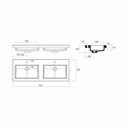 Lavabo TOSCANA Doble Poza croquis 1400