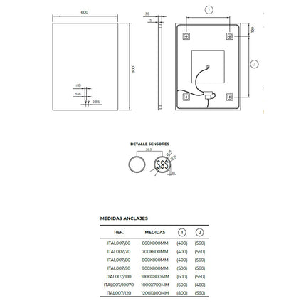 medidas espejo italia de ledimex