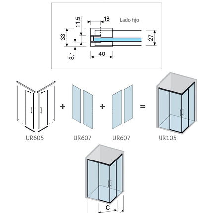 croquis Mampara URBAN UR607