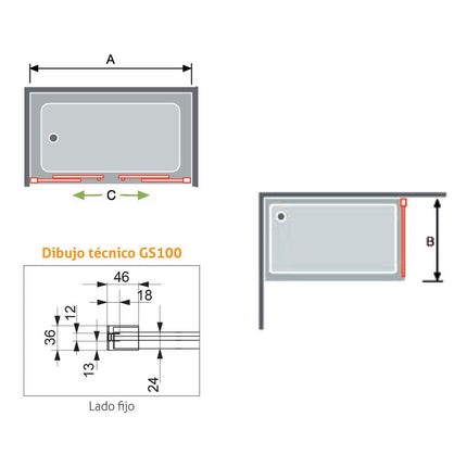 croquis Mampara GLASÉ GS100
