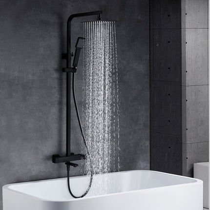 Conjunto De Bañera Negro Mate Imex FIJI | Con Caño Abatible | Barra Telescópica | Rociador Antical 20x20 | IMEX