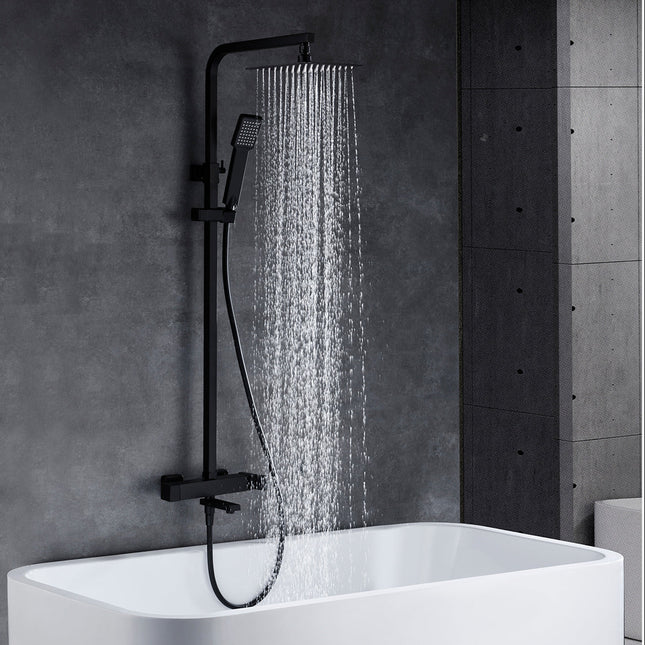 Conjunto De Bañera Negro Mate Imex FIJI | Con Caño Abatible | Barra Telescópica | Rociador Antical 20x20 | IMEX