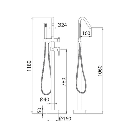 medidas Grifo de Bañera Exenta BÉLGICA de Imex