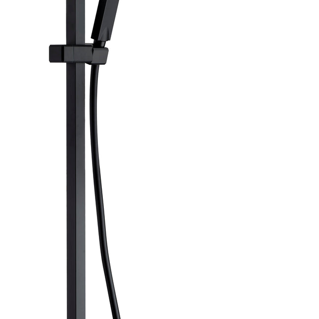 Conjunto De Bañera Negro Mate Imex FIJI | Con Caño Abatible | Barra Telescópica | Rociador Antical 20x20 | IMEX