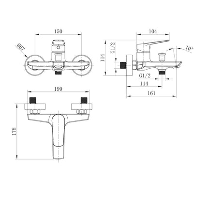 Medidas Mezclador de Baño y Ducha BÉLGICA en Cromo de Imex