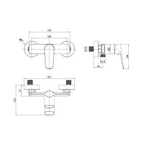 medidas Grifo de Ducha Monomando BÉLGICA en Negro Mate de Imex