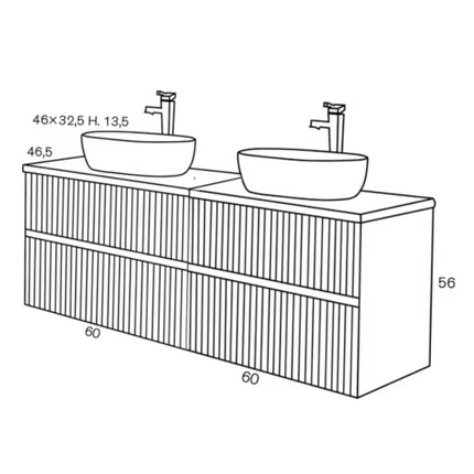 Medidas Etna 2 lavabos sobre encimera
