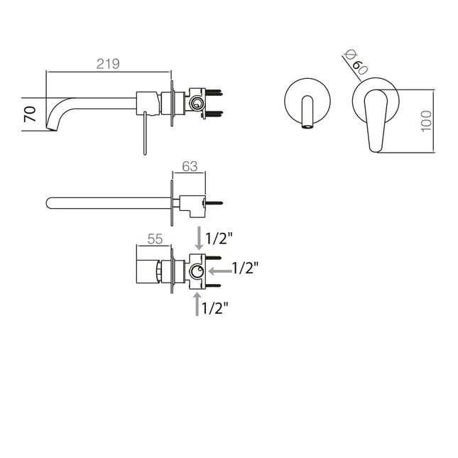 Medidas Grifo de Lavabo Empotrado BÉLGICA en Cromo de Imex