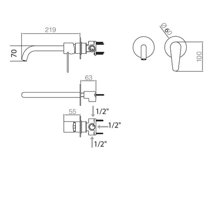 Medidas Grifo de Lavabo Empotrado BÉLGICA en Negro Mate de Imex