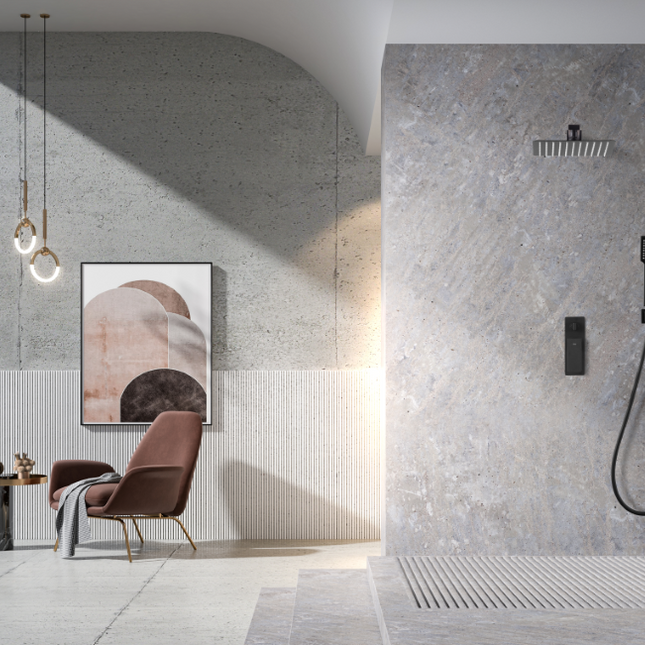 Conjunto Ducha Empotrado Negro Mate FIJI | Sistema Empotrado Completo | Diseño Minimalista | IMEX