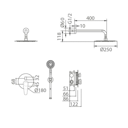 Conjunto de Ducha Empotrado Monomando BÉLGICA en Negro Mate de Imex