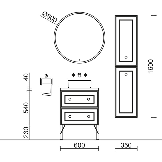 Medidas Conjunto renoir 60cm Blanco 