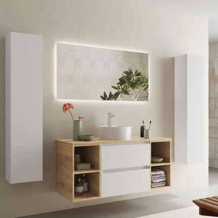 Conjunto Mueble  Bequia 2 Cajones y 2 Coquetas blanco y roble de lado