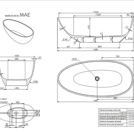 Especificaciones Bañera MAE