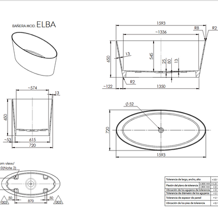 Especificaciones Bañera ELBA