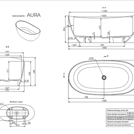 Especificaciones Bañera AURA