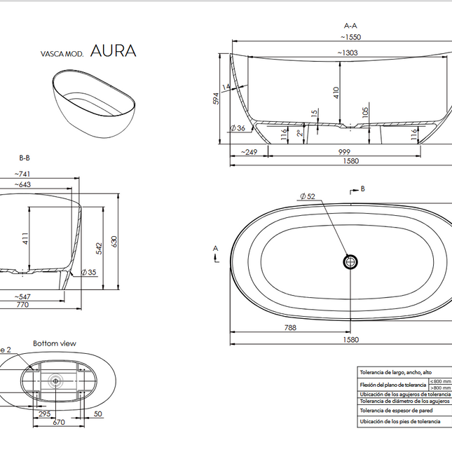 Especificaciones Bañera AURA
