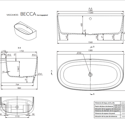 Especificaciones Bañera BECCA