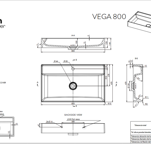 Croquis Lavabo VEGA de OhMyShower