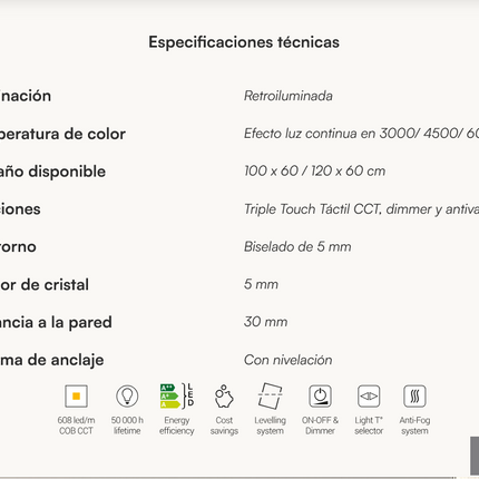 Especificaciones Espejo GAUDÍ Dyled
