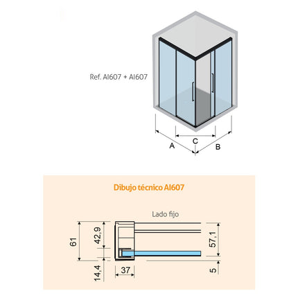 croquis Mampara PAVÍA AI607 + AI607 