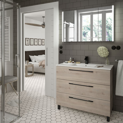 Armario ALLIANCE, 3 Puertas Espejo doble con Enchufe y Luz Led Lateral IP44 (21.5W)