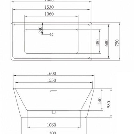 Bañera Exenta CASPIO de AQUORE 75x160 Blanca
