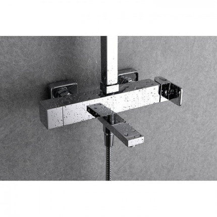 Conjunto De Bañera Cromo FIJI | Con Caño Abatible | Barra Telescópica | Rociador Antical 20x20 | IMEX