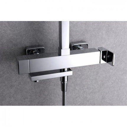 Conjunto De Bañera Cromo FIJI | Con Caño Abatible | Barra Telescópica | Rociador Antical 20x20 | IMEX