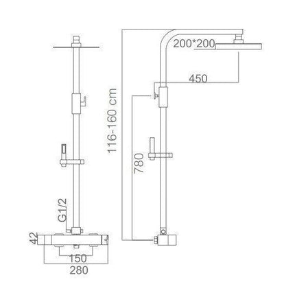 Conjunto De Bañera Cromo FIJI | Con Caño Abatible | Barra Telescópica | Rociador Antical 20x20 | IMEX
