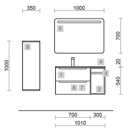 medidas Conjunto MONTERREY 100 cm Nogal Maya