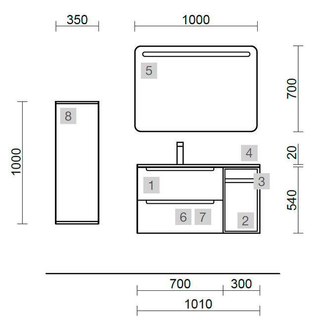 medidas Conjunto MONTERREY 100 cm Nogal Maya