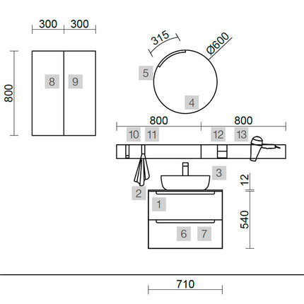 Medidas Conjunto MONTERREY 70 cm Terracota