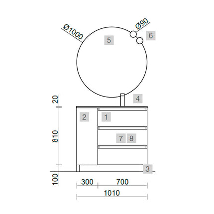 Medidas Conjunto SPIRIT 100 cm Nogal Maya