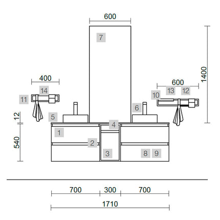 Medidas SPIRIT 170 cm, Roble África