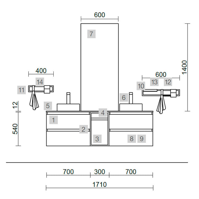 Medidas SPIRIT 170 cm, Roble África