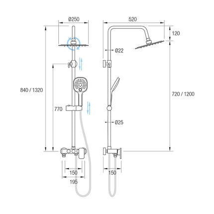 medidas Kit Ducha DIVIRA Aquassent