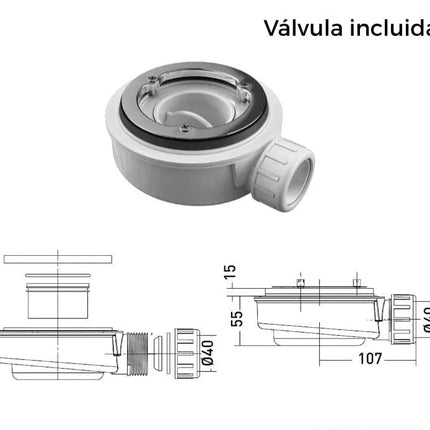 Valvula Plato de Ducha Resina ROCK