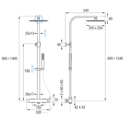 Medidas Conjunto de ducha GRECIA 