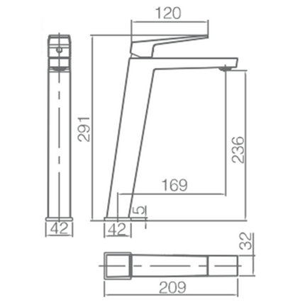 Croquis Grifo Lavabo Alto ART Cromo IMEX