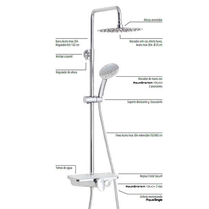Partes Conjunto de ducha INDRA de Aquassent