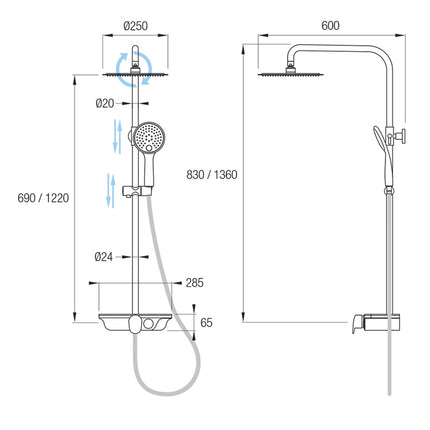 Medidas Conjunto de ducha INDRA de Aquassent