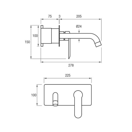 Medidas Grifería Empotrada KENIA de lavabo