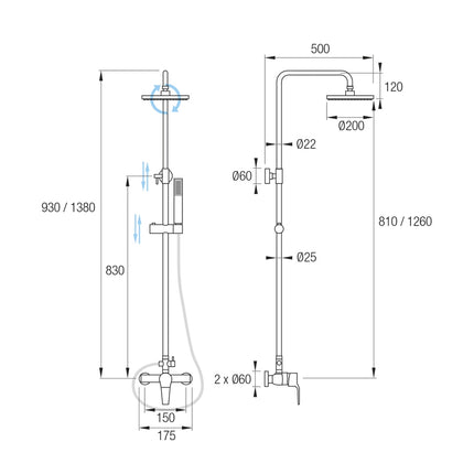 Medidas Conjunto de ducha MALLORCA de Aquassent