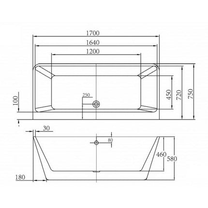 Bañera Exenta MEDITERRANEO de AQUORE 75x170 Blanca