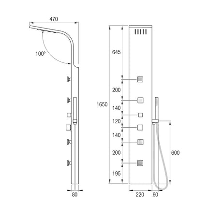 Medidas Columna Hidromasaje MELIANA