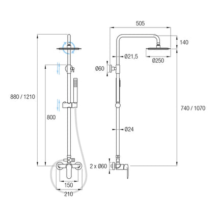 Medidas Conjunto de ducha MISURI de Aquassent