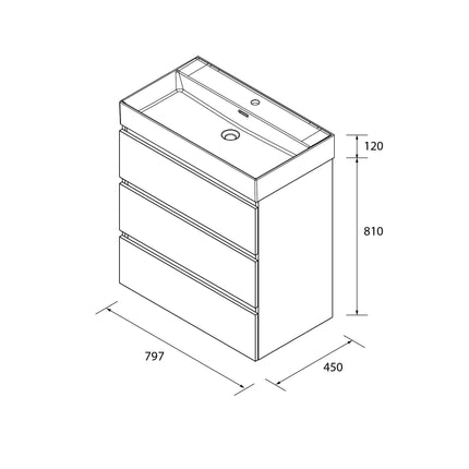 Medidas Mueble de baño BEQUIA 3C 800