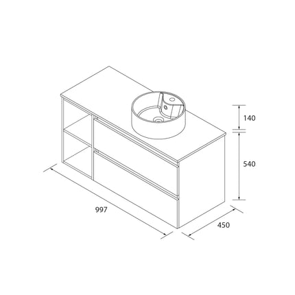 Croquis BEQUIA 2 Cajones y 1 Coqueta 1000 I